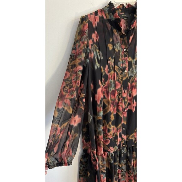 MAIA Long Sleeve Floral Chiffon Shift Dress Women 12 Lined Above Length Button - Picture 6 of 12